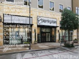 Bloomingdale's announced that they will replace the Bloomingdale's store of 229,