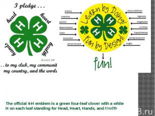 The official 4-H emblem is a green four-leaf clover with a white H on each leaf