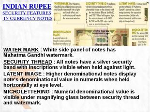 INDIAN RUPEE SECURITY FEATURES IN CURRENCY NOTES WATER MARK : White side panel o