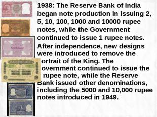 1938: The Reserve Bank of India began note production in issuing 2, 5, 10, 100,