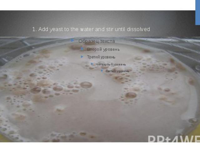 1. Add yeast to the water and stir until dissolved