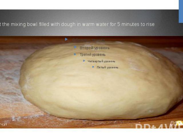 3. Put the mixing bowl filled with dough in warm water for 5 minutes to rise