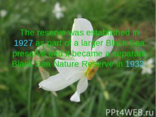 The reserve was established in 1927 as part of a larger Black Sea preserve and i