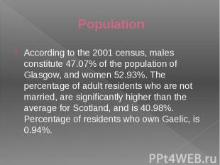 Population According to the 2001 census, males constitute 47.07% of the populati