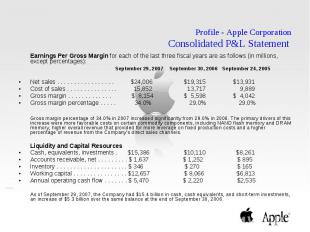 Profile - Apple Corporation Consolidated P&amp;L Statement Earnings Per Gross Ma