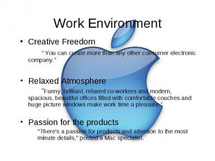 Work Environment Creative Freedom “ You can create more than any other consumer