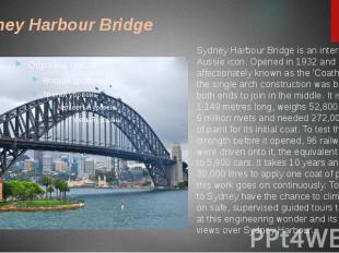 Sydney Harbour Bridge is an&nbsp;international Aussie icon. Opened in&nbsp;1932&
