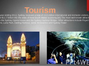 Tourism In the year ending 2012, Sydney received a total of 10.5 million interna