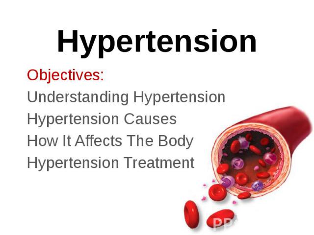 Hypertension Objectives: Understanding Hypertension Hypertension Causes How It Affects The Body Hypertension Treatment