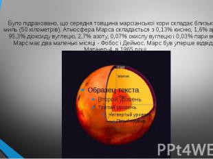 Було підраховано, що середня товщина марсіанської кори складає близько 30 миль (