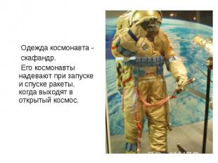 Одежда космонавта - Одежда космонавта - скафандр. Его космонавты надевают при за