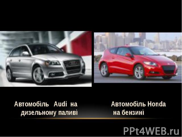 Автомобіль Audi на Автомобіль Honda Автомобіль Audi на Автомобіль Honda дизельному паливі на бензині