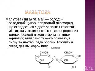 Мальтоза (від англ. Malt — солод) - солодовий цукор, природний дисахарид, що скл