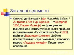 Загальні відомості Оноре де Бальза к&nbsp;(фр.&nbsp;Honoré de Balzac; *20 травня