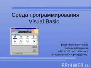 Среда программирования Visual Basic. Презентацию подготовила учитель информатики