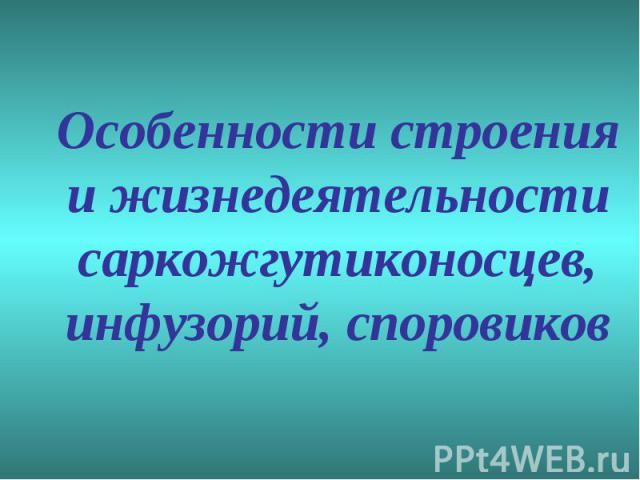 Особенности строения и жизнедеятельности саркожгутиконосцев, инфузорий, споровиков