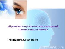 «Причины и профилактика нарушений зрения у школьников»