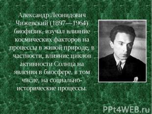 Александр Леонидович Чижевский (1897—1964) биофизик, изучал влияние космических