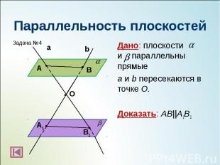 Дано: плоскости и параллельны прямые Дано: плоскости и параллельны прямые а и b
