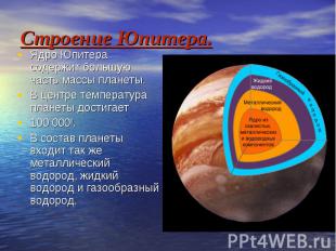 Строение Юпитера. Ядро Юпитера содержит большую часть массы планеты. В центре те