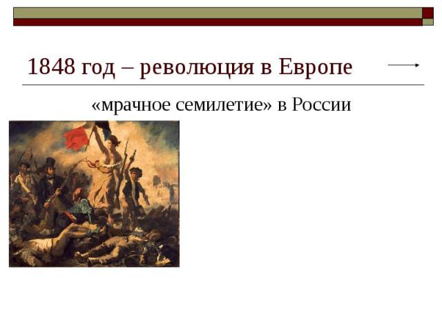 1848 год – революция в Европе «мрачное семилетие» в России