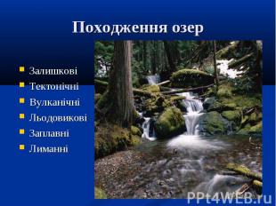 Залишкові Залишкові Тектонічні Вулканічні Льодовикові Заплавні Лиманні