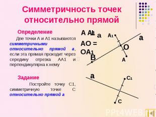 Симметричность точек относительно прямой Определение Две точки А и А1 называются
