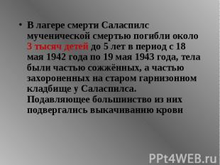 В лагере смерти Саласпилс мученической смертью погибли около 3 тысяч детей до 5