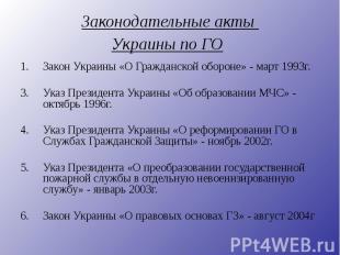Законодательные акты Украины по ГО Закон Украины «О Гражданской обороне» - март