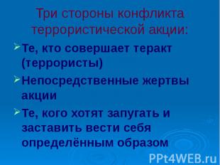 Три стороны конфликта террористической акции: Те, кто совершает теракт (террорис