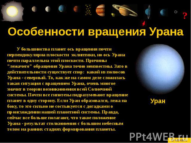 Особенности вращения Урана