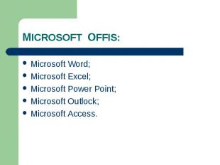 Microsoft Word; Microsoft Word; Microsoft Excel; Microsoft Power Point; Microsof