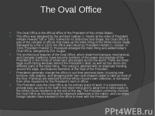 The Oval Office is the official office of the President of the United States. Th
