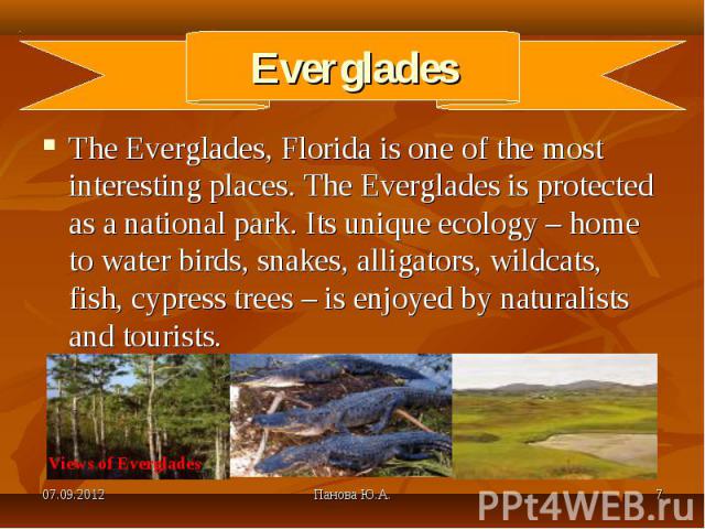 The Everglades, Florida is one of the most interesting places. The Everglades is protected as a national park. Its unique ecology – home to water birds, snakes, alligators, wildcats, fish, cypress trees – is enjoyed by naturalists and tourists. The …