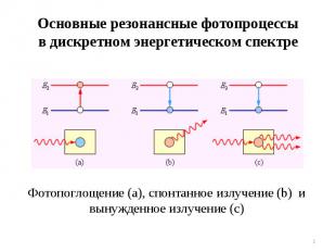 Основные резонансные фотопроцессы в дискретном энергетическом спектре