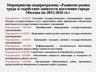 Мероприятие 14А0181 Оказание государственными учреждениями города Москвы государ