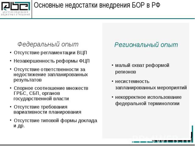 Основные недостатки внедрения БОР в РФ