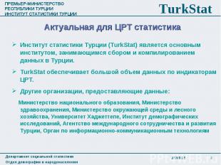 Институт статистики Турции (TurkStat) является основным институтом, занимающимся
