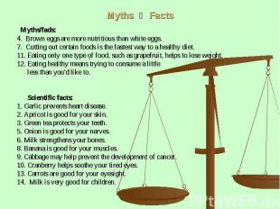 Myths Facts Myths/fads: 4. Brown eggs are more nutritious than white eggs. 7. Cu