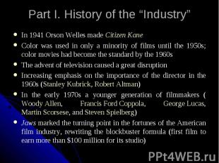 Part I. History of the “Industry” In 1941 Orson Welles made Citizen Kane Color w