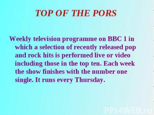 Weekly television programme on BBC 1 in which a selection of recently released p