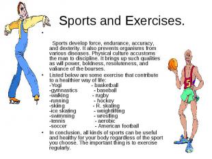 Sports and Exercises. &nbsp;&nbsp;&nbsp;&nbsp;&nbsp;&nbsp;&nbsp;&nbsp;&nbsp;&nbs
