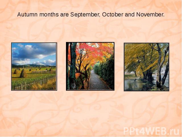 Autumn months are September, October and November.