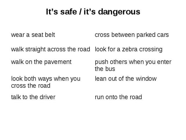 It’s safe / it’s dangerous