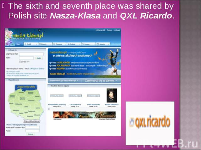 The sixth and seventh place was shared by Polish site Nasza-Klasa and QXL Ricardo. The sixth and seventh place was shared by Polish site Nasza-Klasa and QXL Ricardo.