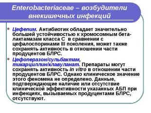Enterobacteriaceae – возбудители внекишечных инфекций Цефепим. Антибиотик облада