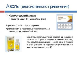Кетоконазол (Низорал) Кетоконазол (Низорал) (табл. 0,2 г; крем 2% ; шамп. 2% во
