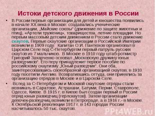 В России первые организации для детей и юношества появились в начале XX века в М