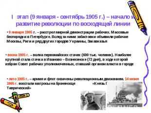 I этап (9 января - сентябрь 1905 г.) – начало и развитие революции по восходящей