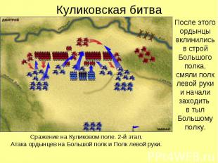 Куликовская битва После этого ордынцы вклинились в строй Большого полка, смяли п
